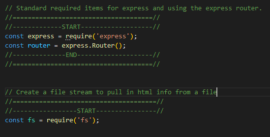 Code dtailing how to include router and fs filestream