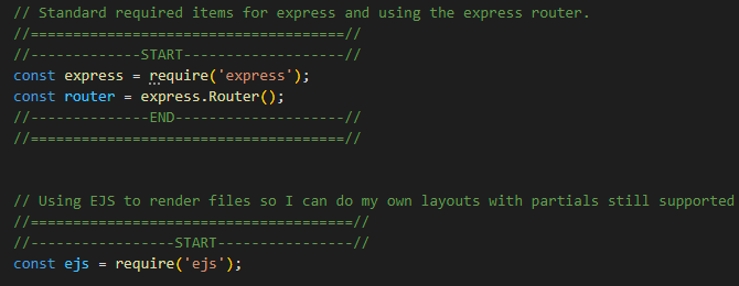 Code grabbing a router from express and adding ejs support