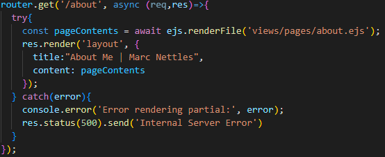 Code for routing GET request and rendering the page.